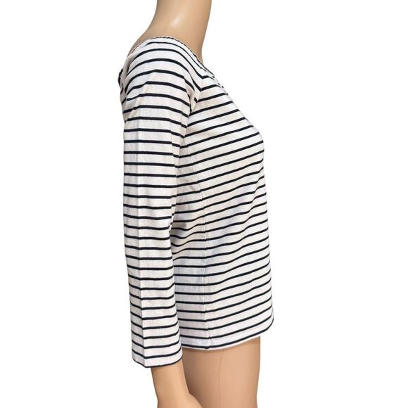 Theory Aprine K Classic Stripe Off-the-Shoulder Top 100% cotton cream/navy Sz S - Picture 3 of 8